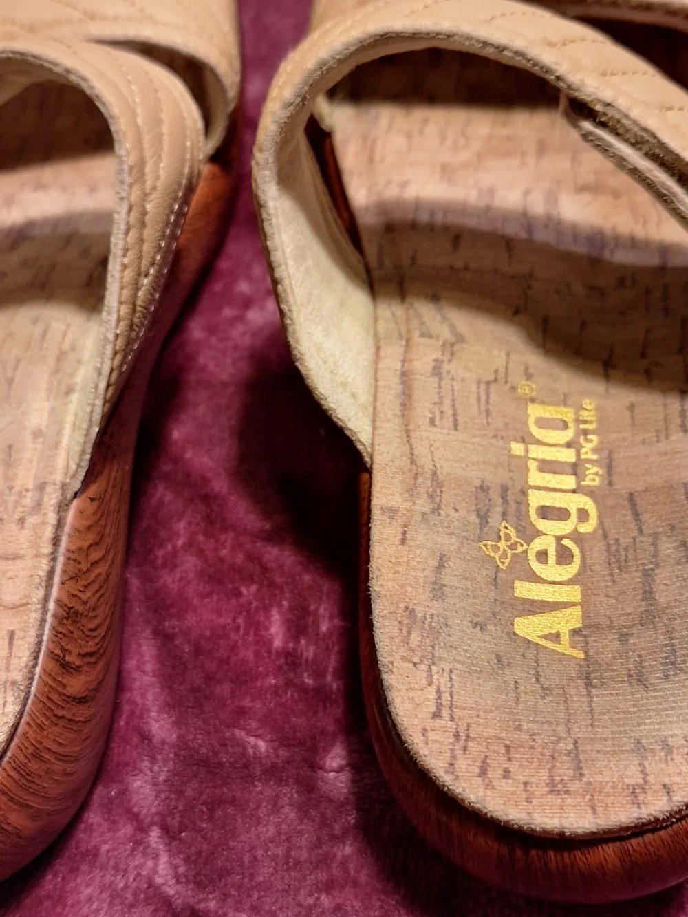 Alegria Tan Quilted Slide Sandals